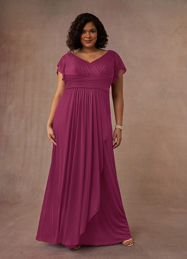 Azazie Reneya Vestidos de Madre de la Novia Vestido de Mora de Malla de Corte En A con Plisado image1