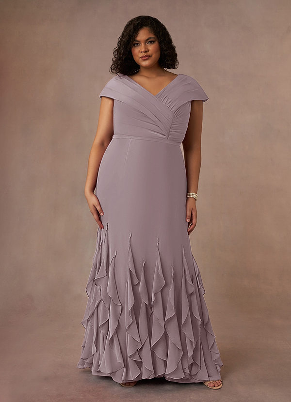 Azazie Bailora Brautmutterkleider Meerjungfrau-Linie Gestreift Chiffon Kleid Dämmerung image1