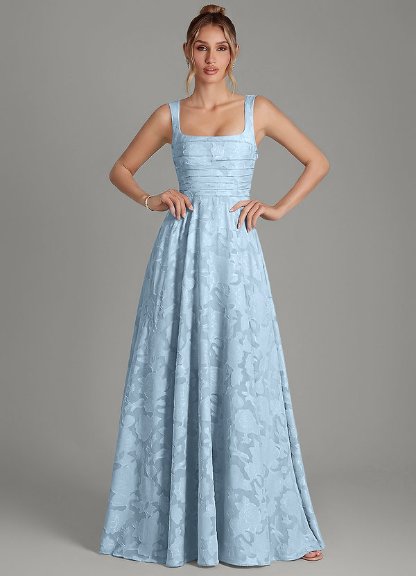 Azazie Azaria Vestidos de Dama de Honor Vestido Céu Azul de Esgotamento Floral de Linha A com Corpete image1