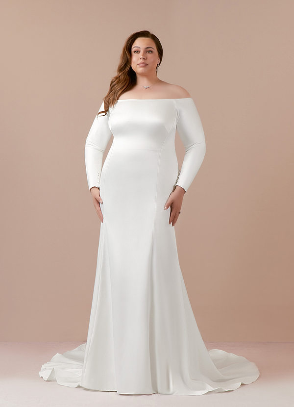 Azazie Marlin Wedding Dresses Diamond White Mermaid Off the Shoulder Satin Dress image1