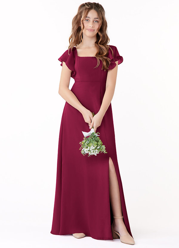 Bondi Junior Burgundy A-Line Bow Chiffon Dress image1