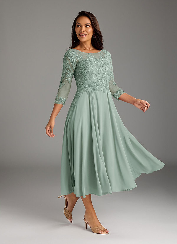 Azazie Marge Vestidos para la madre de la novia Vestido Agave de Gasa de Corte en A con Encaje redondo image1
