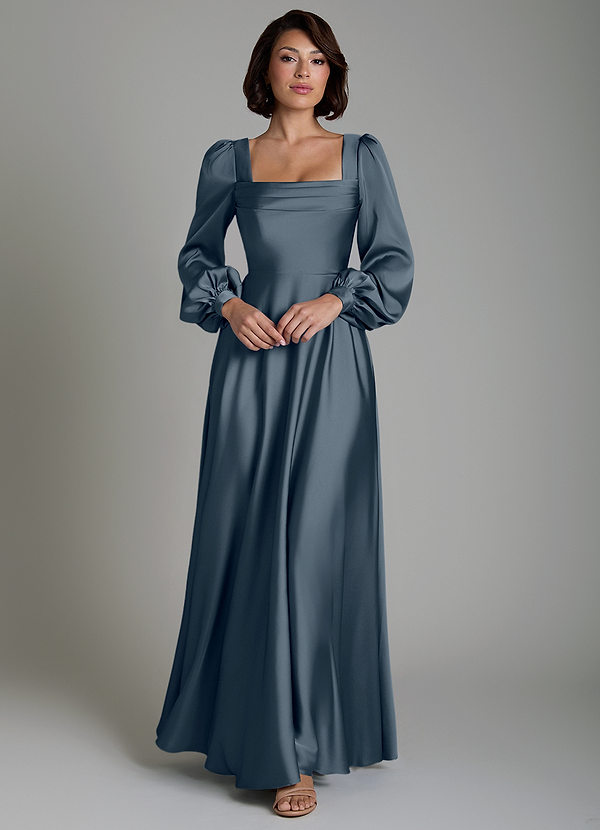 Azazie Solana Brautjungfernkleider A-Linie Langarm Stretch-Satin Kleid Zwielichtviolett image1