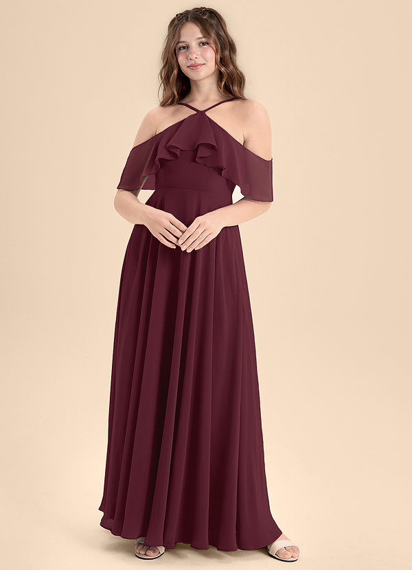 Azazie Tessabelle Junior Vestido de Cabernet de Gasa de Corte En A con Vestidos sin tirantes image1