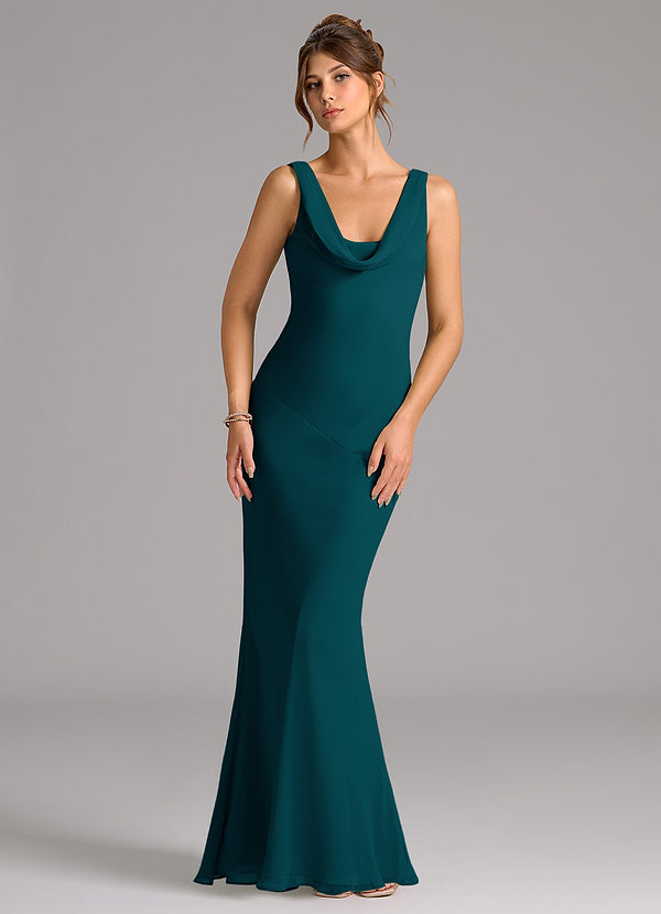 Azazie Rylina Bridesmaid Dresses Pine Mermaid Pleated Chiffon Dress image1