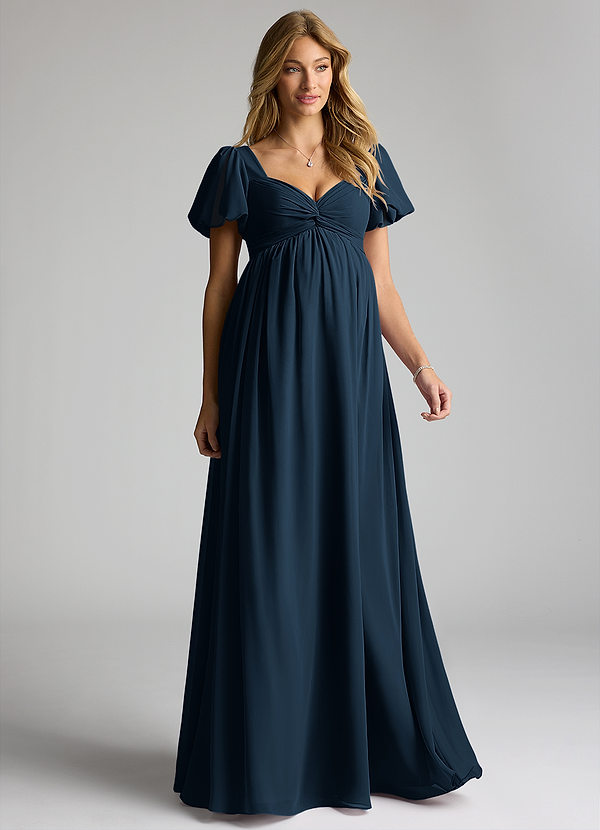 Azazie Madisynn Maternity Bridesmaid Dresses Bow Chiffon Floor-Length Dress image1