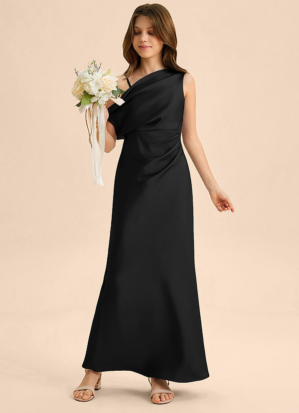 Azazie Emerson Junior Vestido de Negro de Satén Elástico de Corte Recto con Vestidos sin tirantes image1