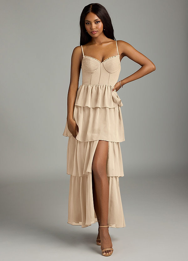 Azazie Kaiden Bridesmaid Dresses Champagne A-Line Sweetheart Neckline Chiffon Dress image1