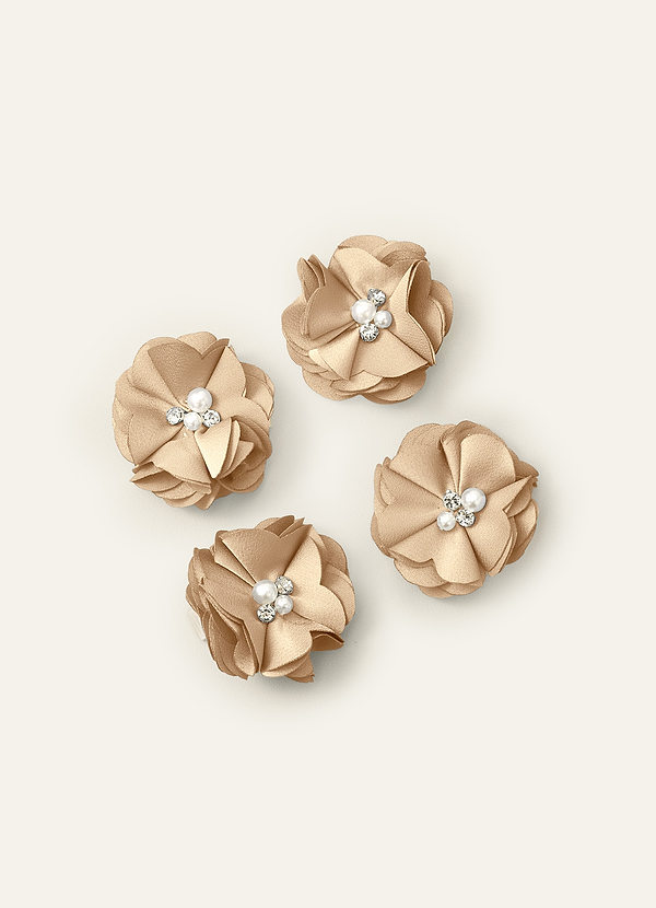 front Vierdelige set elastische satijnen haarclips in bijpassende kleuren.