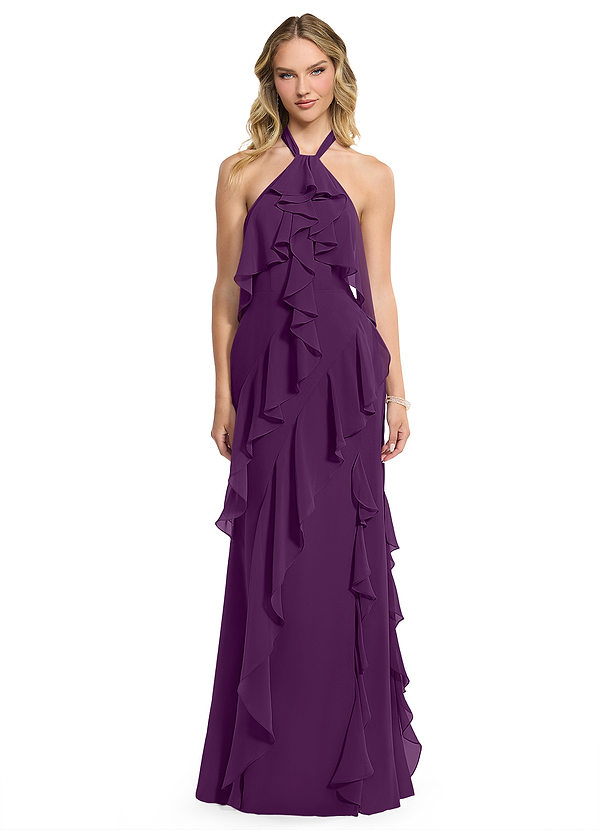 Azazie Velma Bridesmaid Dresses Grape A-Line Side Slit Chiffon Dress image1