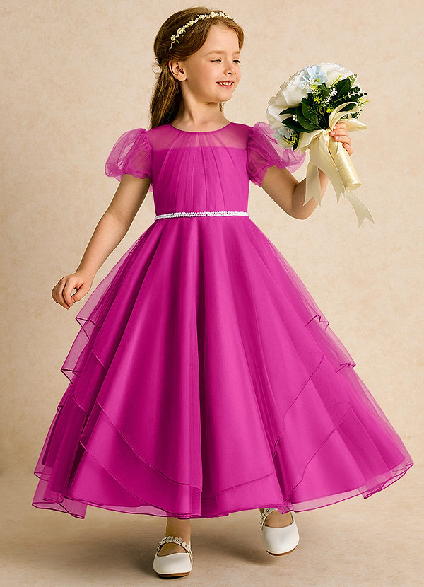 Azazie Duckie Abiti da Ragazza di Fiori Abito Principessa in Tulle Plissettato Fucsia image1
