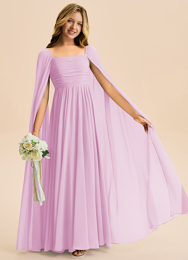 Azazie Calista Junior Candy Pink A-Line Pleated Chiffon Dress image1