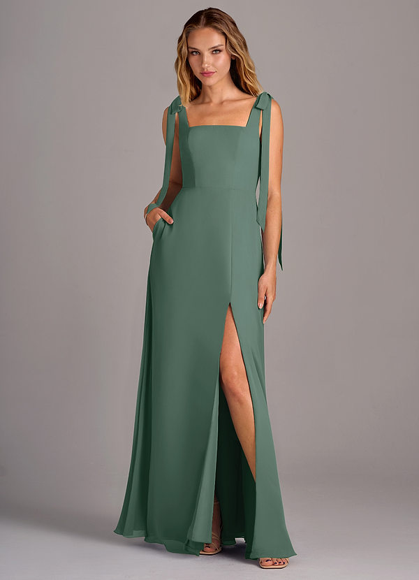 Azazie Debra Bridesmaid Dresses Sea Moss A-Line with Pockets Chiffon Convertible Dress image1