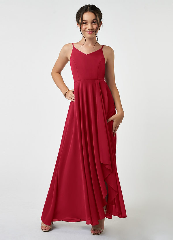 Azazie Collette Junior A-Linie Gestreift Chiffon Kleid Scharlachrot image1
