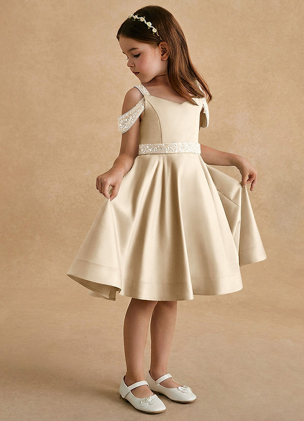 Azazie Judi Blumenkinder Kleider A-Linie Matte Satin Kleid Champagner image1
