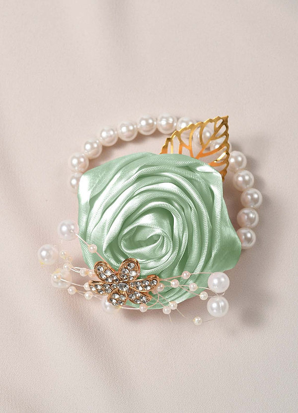front Corsage da polso per damigelle d'onore in tinta con braccialetto di perle