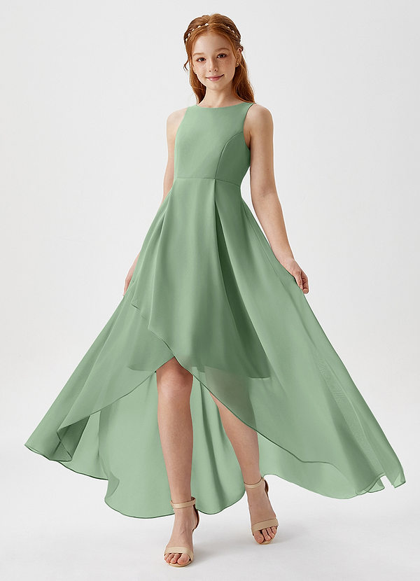 Azazie Lizette Junior Matcha A-Line Pleated Chiffon Dress image1