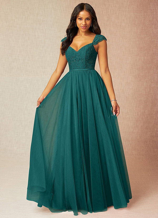 Azazie Luxi Bridesmaid Dresses Peacock A-Line Pleated Tulle Dress image1