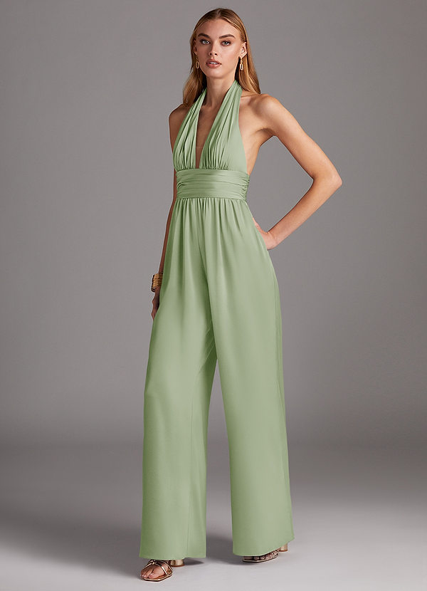 Azazie Oli Brautjungfernkleider Plissee Stretch-Satin Overall/Jumpsuit Staubiger Salbeigrün image1