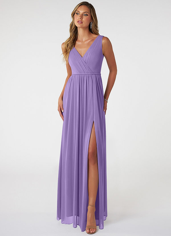 Azazie Tanicia Bridesmaid Dresses Tahiti A-Line V-Neck Pleated Mesh Dress image1