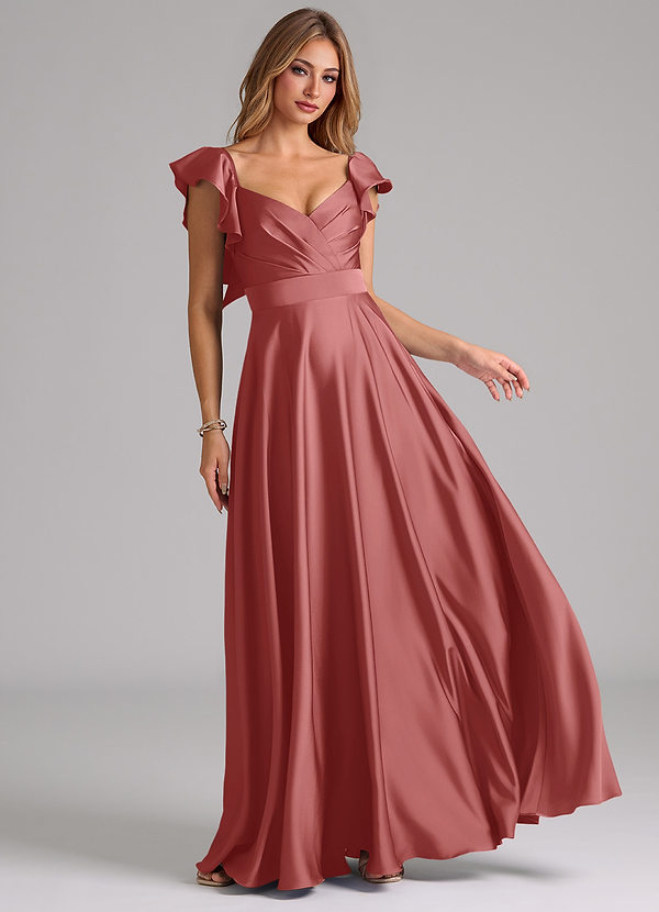 Azazie Leilani Robes Demoiselle d'honneur Robe Trapèze en Satin extensible Rayé Antique Rose image1