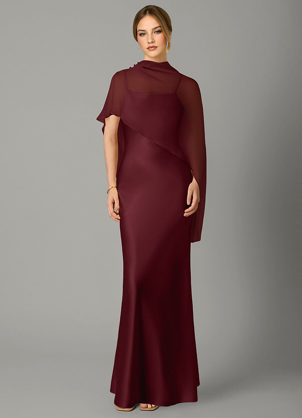 Azazie Jaleesa Bridesmaid Dresses Cabernet Sheath High Neck Stretch Satin Dress image1