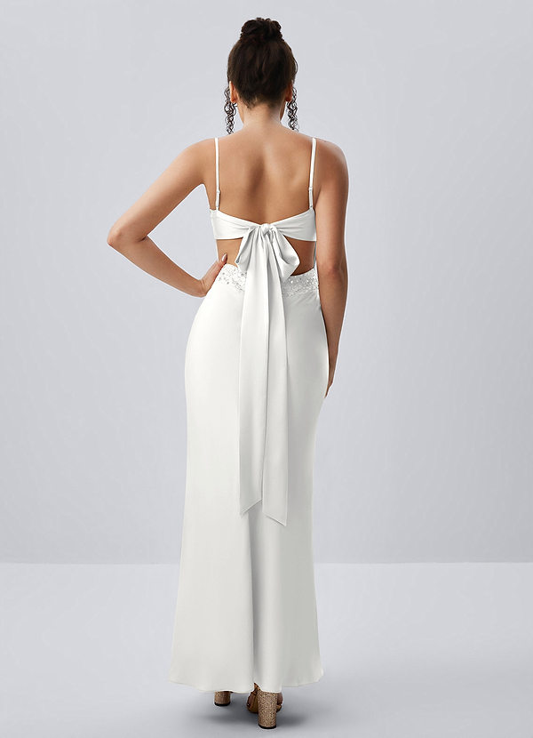Paloma Blanc Robe longue en satin avec perles et nœud dans le dos image1