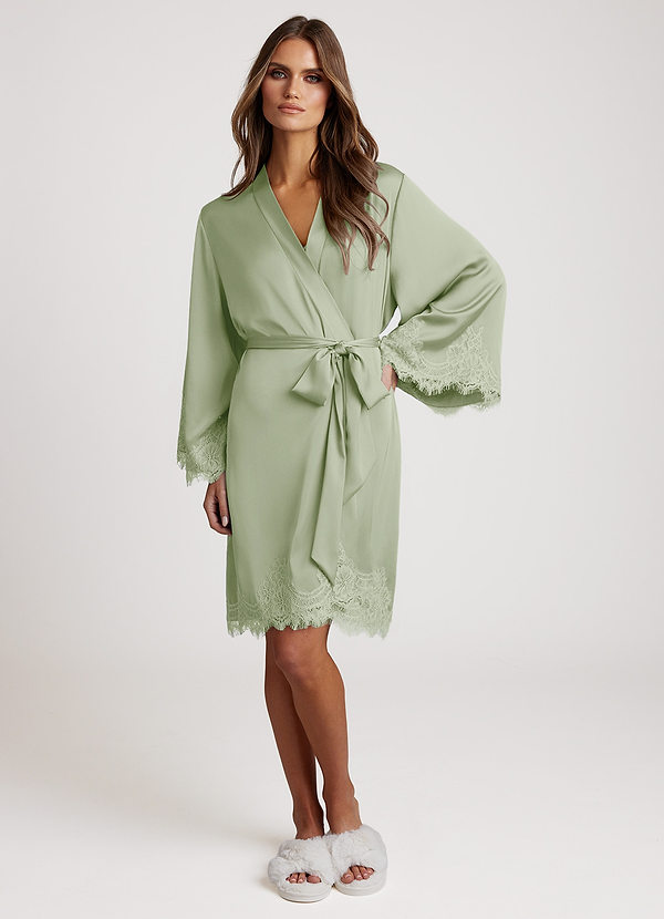 front Salvia Polvorienta Batas de satén con encaje exclusivo