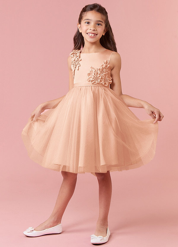 Barbie ♥ Azazie Flower Girl Dresses Scoop Rosette Bow Stretch Satin Tulle A-line Dress image1