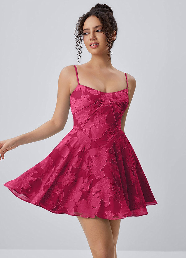 Goldmari Ruby Red Floral Burnout Corset A-Line Mini Dress image1