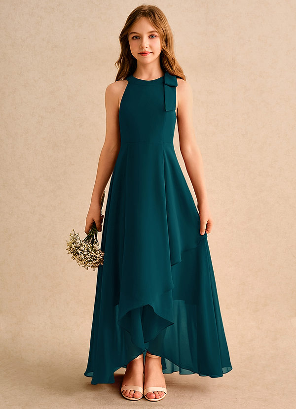 Azazie Boop Girls Formal Flower Girl Dresses Pine A-Line Bow Chiffon Dress image1