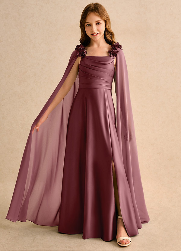 Azazie Rosita Girls Formal Sukienki dla dziewczynek sypiących kwiaty Linia A Pofałdowany Matowy satynowy Długość podłogi Sukienka image1