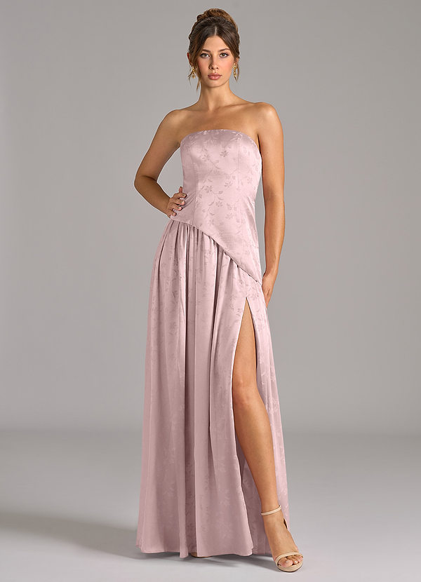 Azazie Adeline Abiti da Damigella Abito A-Line in Jacquard Floreale Senza Cinturino Jacquard Floreale Rosa Peonia image1