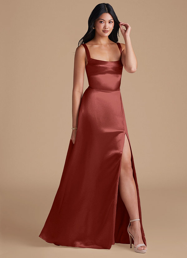 Simple Wedding Dress With Pockets Azazie A-Line/Princess Halter Neck  Floor-Length Metallic Satin Junior