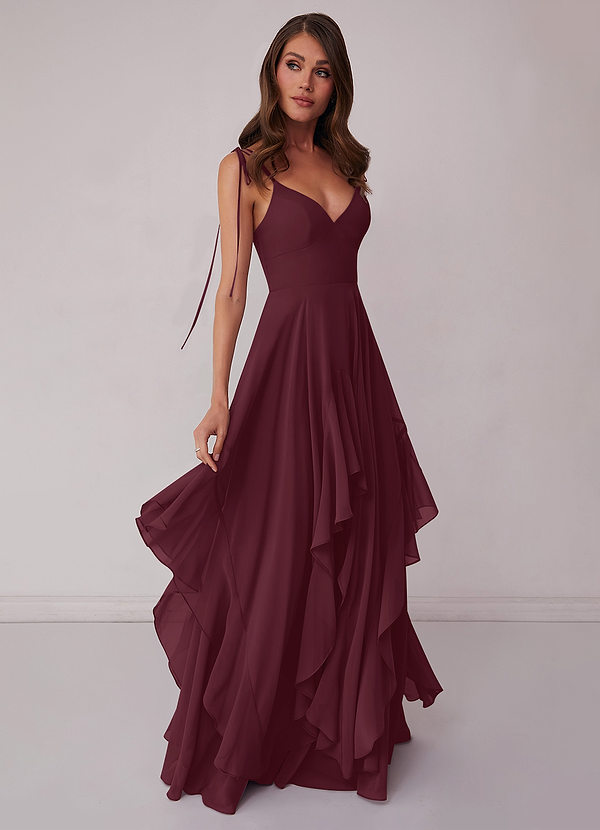 Barbie ♥ Azazie Bridesmaid Dresses Cabernet A-Line Bow Chiffon Dress image1