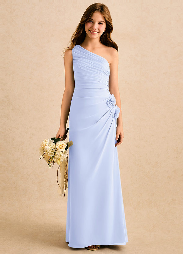 Azazie Sophie Girls Formal Robes de Fillette d'Honneur Robe Fourreau en Mousseline de soie Une épaule Lavande image1