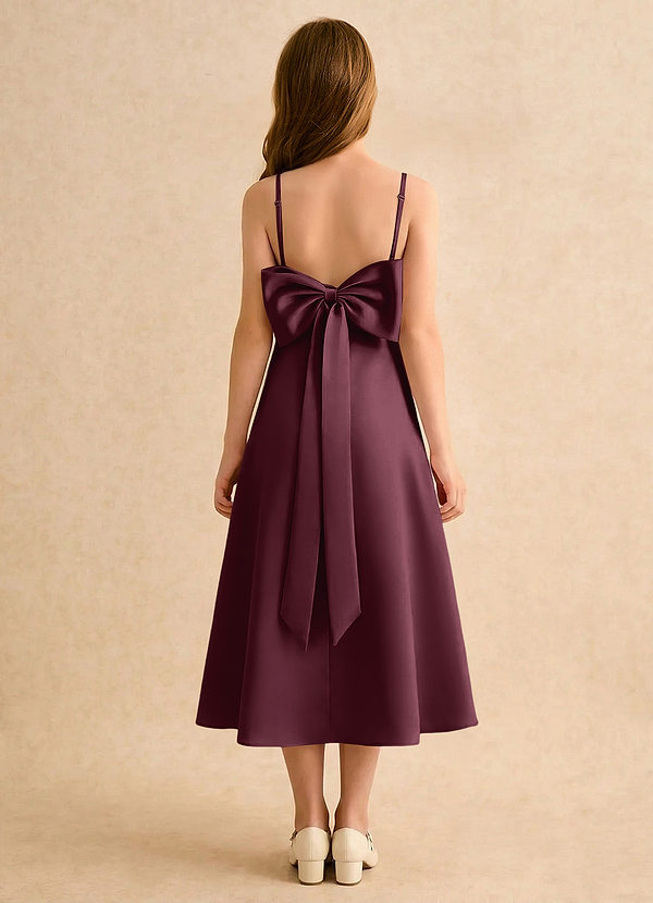 Azazie Jaella Girls Formal Sukienki dla dziewczynek sypiących kwiaty Linia A Pofałdowany Matowy satynowy Długość herbaty Sukienka image1