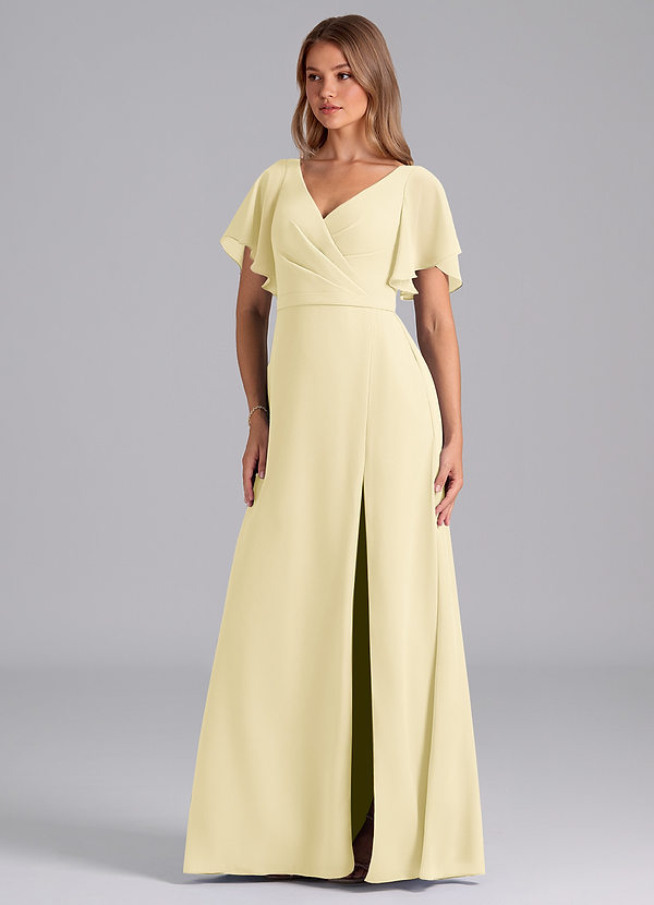 Azazie Ambrosia Bridesmaid Dresses Lemon Sorbet A-Line Pleated Chiffon Dress image1