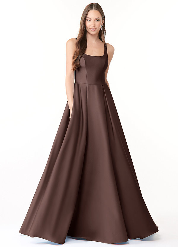 Azazie Neve Abiti da Damigella Abito Principessa in Raso Elasticizzato Con Tasche Ganache image1