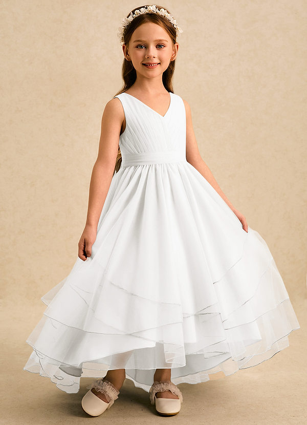 Azazie Seraphina Sukienki dla dziewczynek sypiących kwiaty Linia A Pofałdowany Tiul Długość herbaty Sukienka image1