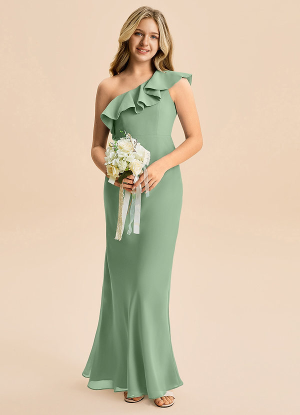 Azazie Alissa Junior Matcha A-Line Ruched Chiffon Dress image1