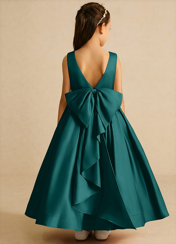 Azazie Cailee Flower Girl Dresses Peacock Ball-Gown Pleated Matte Satin Dress image1