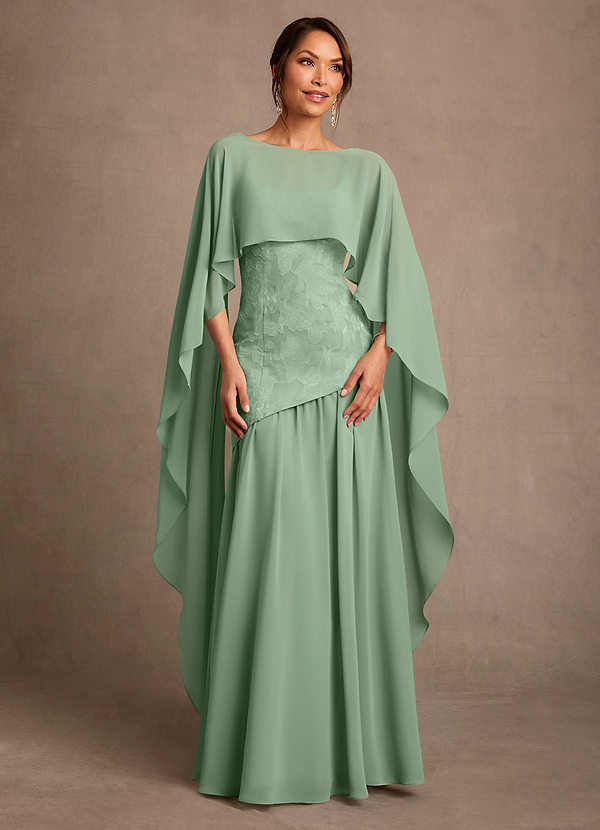 Azazie Flossie Mother of the Bride Dresses Vestido Matchá de Chiffon de Linha A com Plissado image1