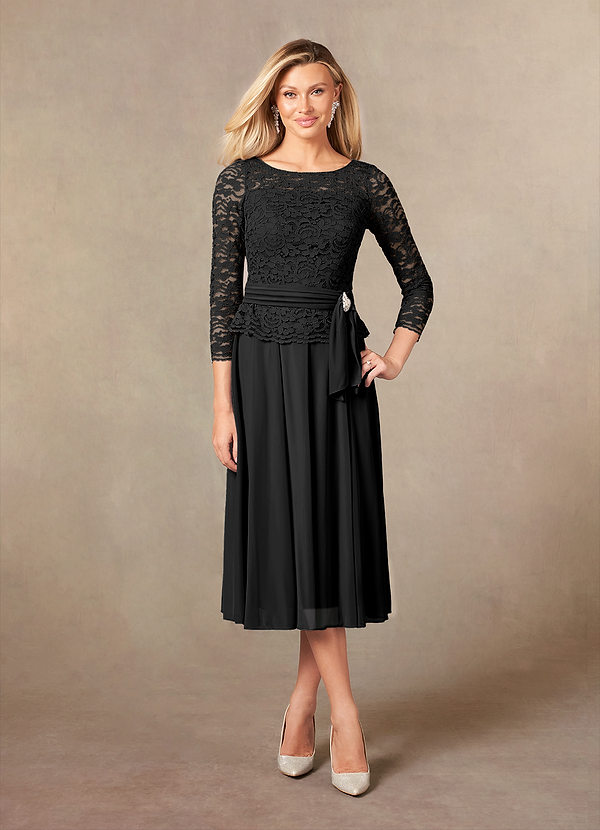 Azazie Charlee Mother of the Brides Dresses Black A-Line Lace Dress image1