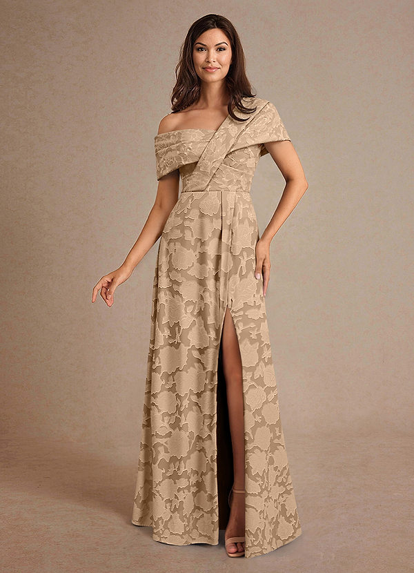 Azazie Milton Mother of the Brides Dresses Champagne A-Line Pleated Floral Burnout Dress image1