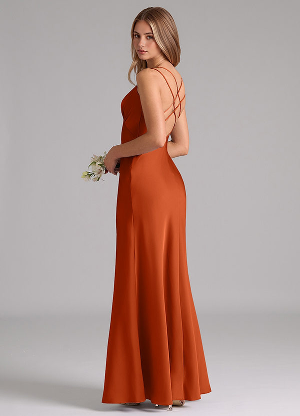 Azazie Suttona Vestidos Dama de Honor Vestido de Naranja Quemada de Satén Elástico de Corte en A con Plisado image1