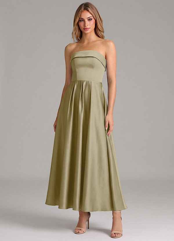 Azazie Lucienne Suknie dla druhen Linia A Pofałdowany Satyna elastyczna Długość kostki Sukienka image1