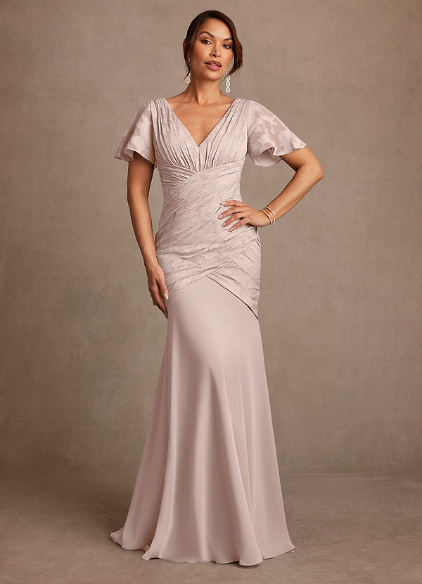 Azazie Jolene Vestidos de Madre de la Novia Vestido de Rosa Rubor de Devorado Floral de Corte Sirena con Plisado image1