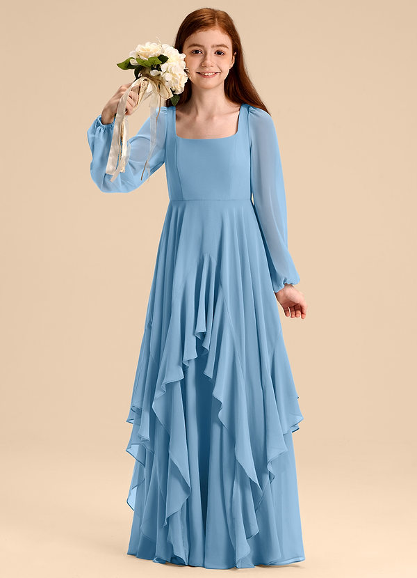 Azazie Clara Junior Abito A-Line in Chiffon Blusa Blu Acciaio image1