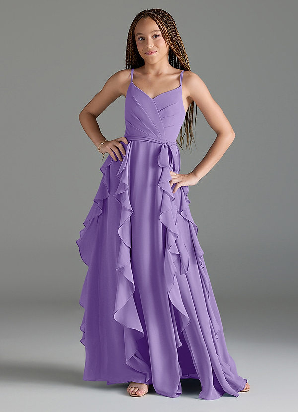 Azazie Peyton Junior Tahiti A-Line V-Neck Cascading Ruffles Chiffon Dress image1